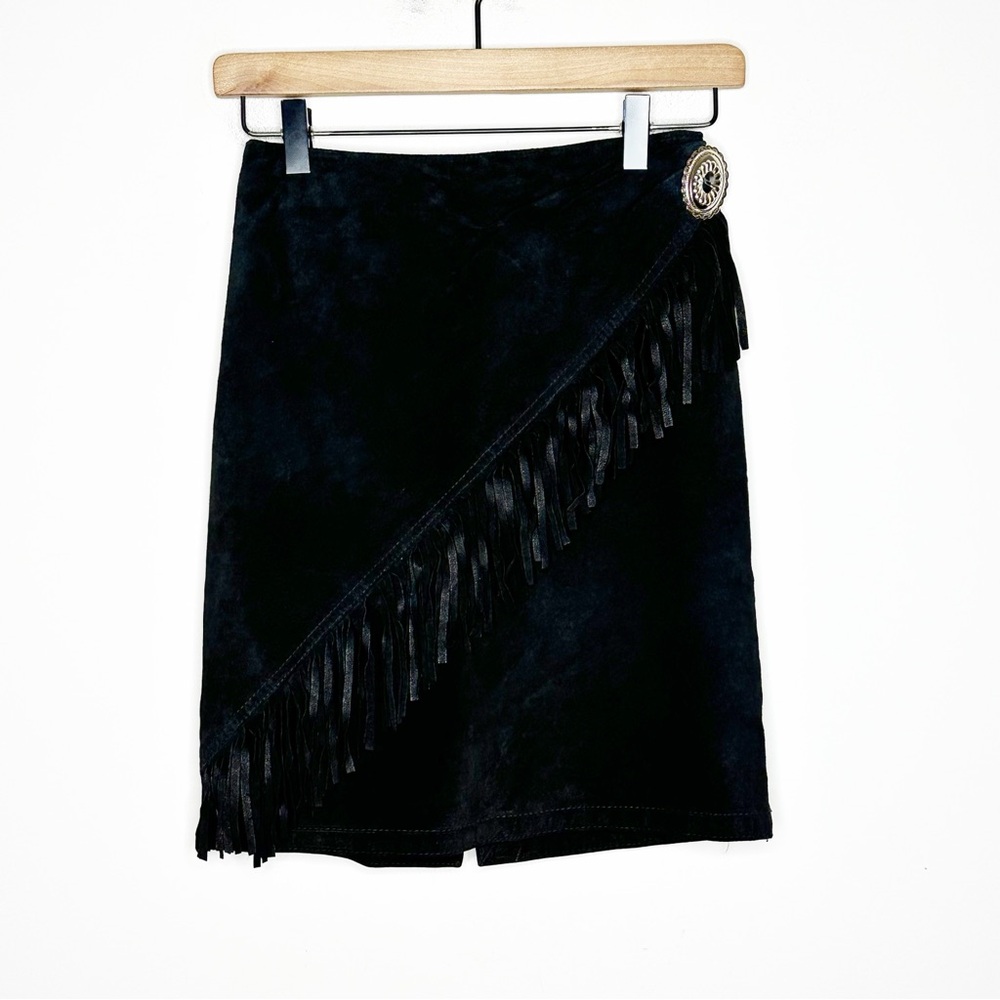 Melanzona Women’s Western Suede Leather Fringe Skirt Black Size 4